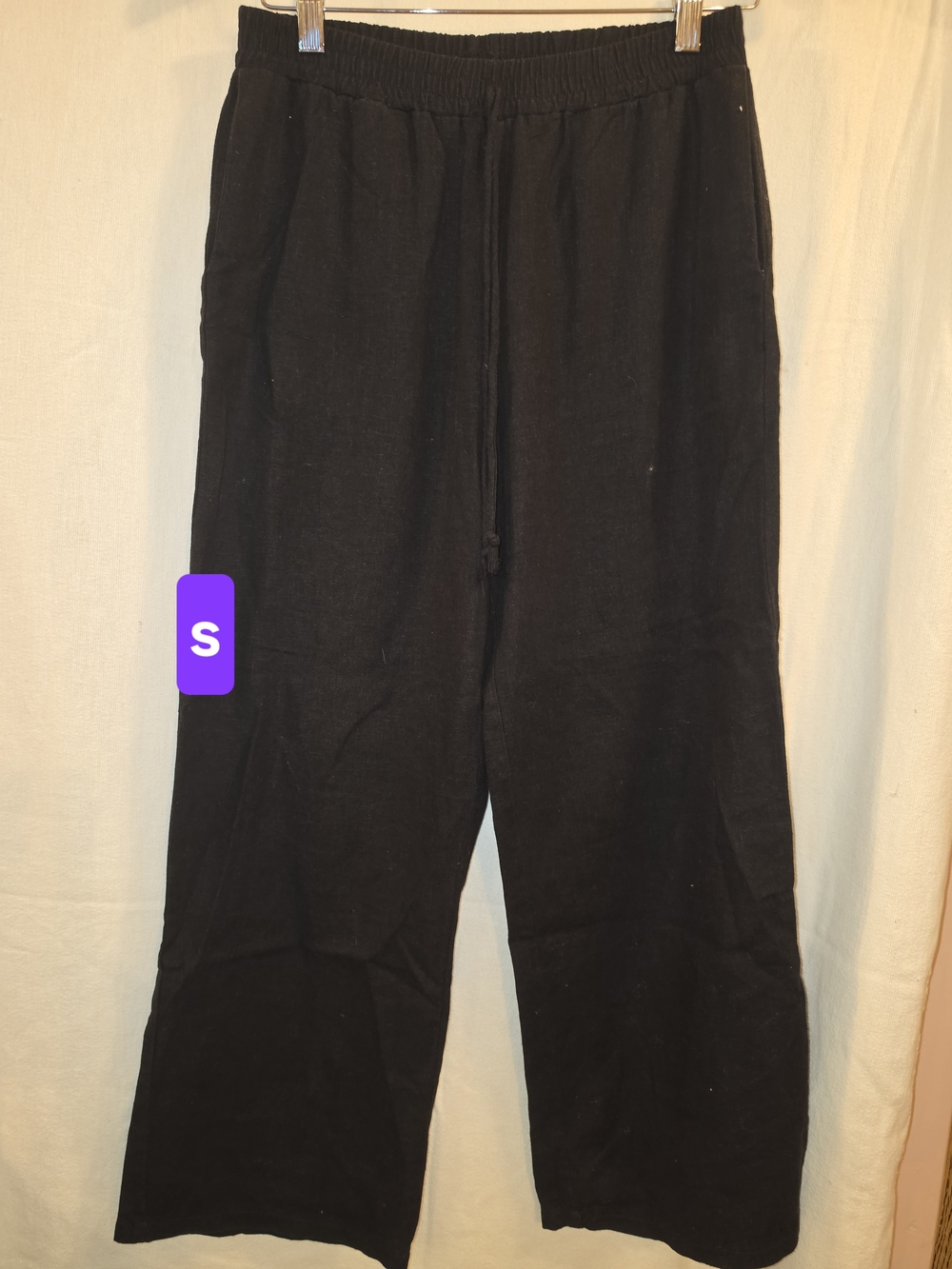 Heart & Hips Black Linen Blend Wide Leg Pants Drawstring Cropped Small